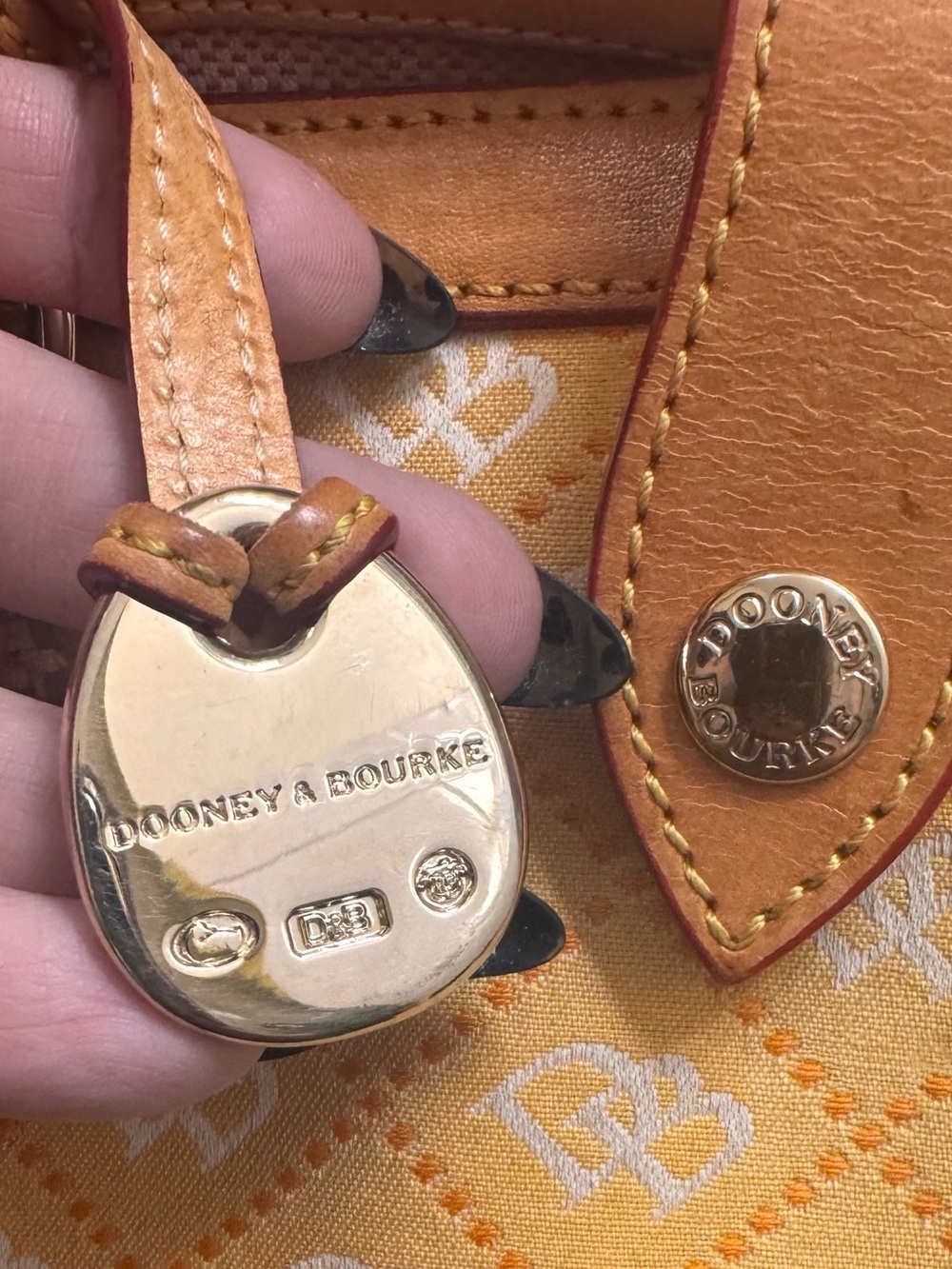 Dooney & Bourke East/West Monogram Shopper Tote with Vachetta Trim (Yellow)-GUC - Picture 4 of 16